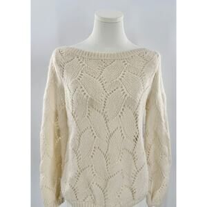 Sezane Avril Wool Mohair Cream Sweater Pointelle Ivory Boatneck Knit Small